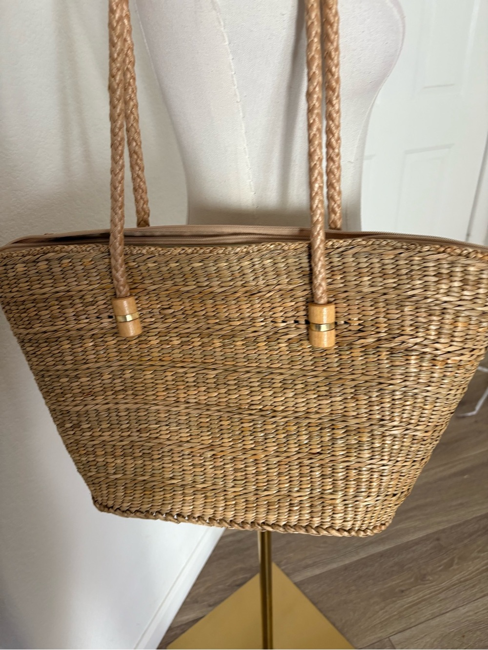 Woven Straw Tote Bag in Natural Tan - Picture 3 of 8